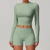 Long Sleeve Yoga Shirts Slim Fit Cropped Workout Top