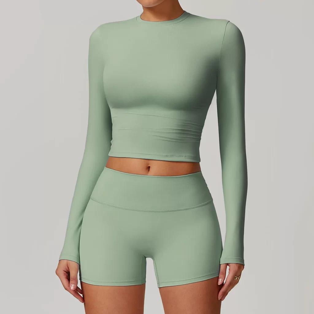 Long Sleeve Yoga Shirts Slim Fit Cropped Workout Top