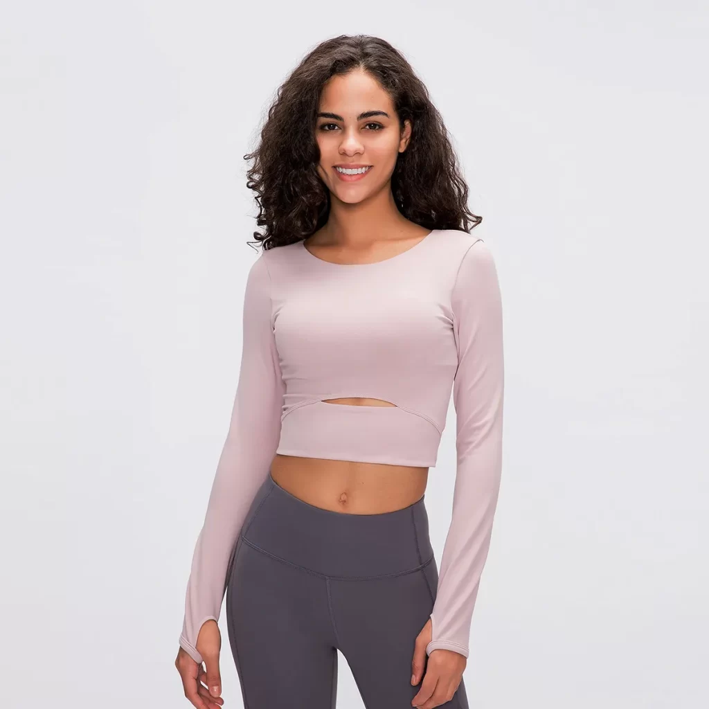 Women Yoga Crop Tops Long Sleeve Stretch Athletic Shirts wholesale fitness clothing bulk long sleeve t shirts