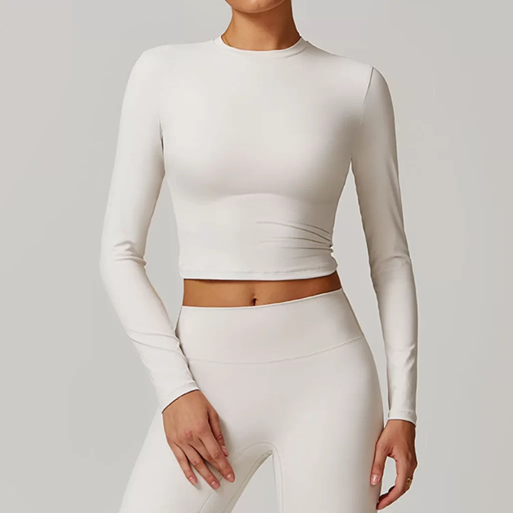 Long Sleeve Yoga Shirts Slim Fit Cropped Workout Top