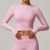 Long Sleeve Yoga Shirts Slim Fit Cropped Workout Top