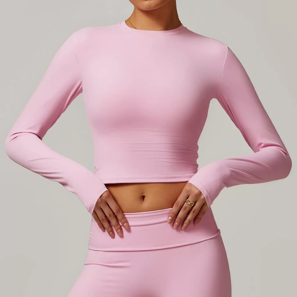 Long Sleeve Yoga Shirts Slim Fit Cropped Workout Top