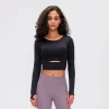 Women Yoga Crop Tops Long Sleeve Stretch Athletic Shirts wholesale fitness clothing bulk long sleeve t shirts