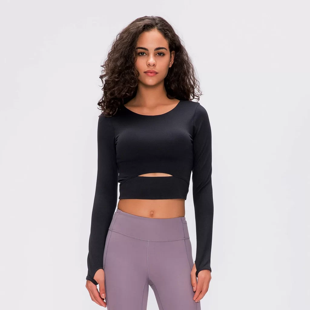 Women Yoga Crop Tops Long Sleeve Stretch Athletic Shirts wholesale fitness clothing bulk long sleeve t shirts