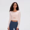 Women Yoga Crop Tops Long Sleeve Stretch Athletic Shirts wholesale fitness clothing bulk long sleeve t shirts