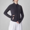 Womens Cropped Slim Fit Workout Jackets Thumb Holes