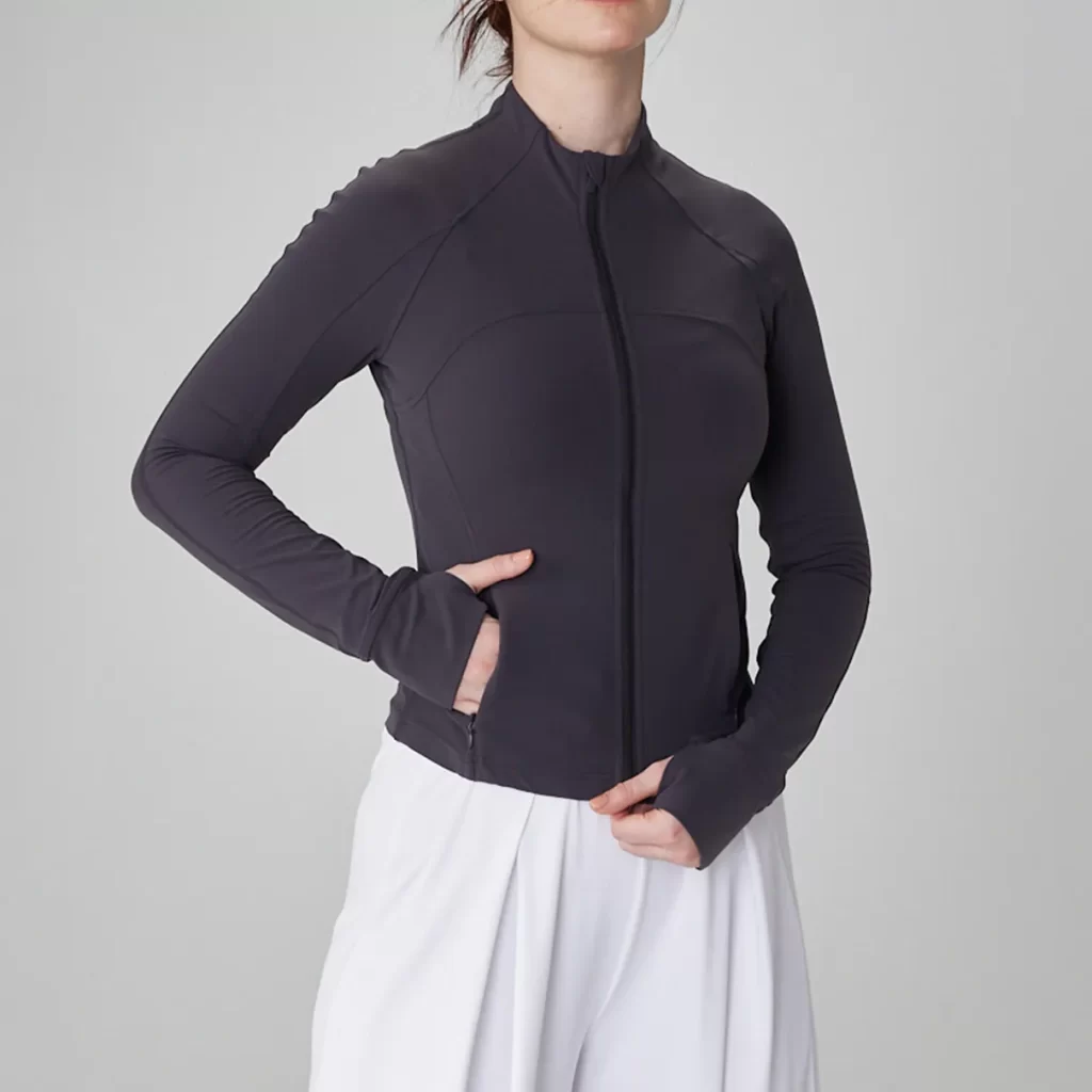 Womens Cropped Slim Fit Workout Jackets Thumb Holes