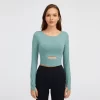 Women Yoga Crop Tops Long Sleeve Stretch Athletic Shirts wholesale fitness clothing bulk long sleeve t shirts