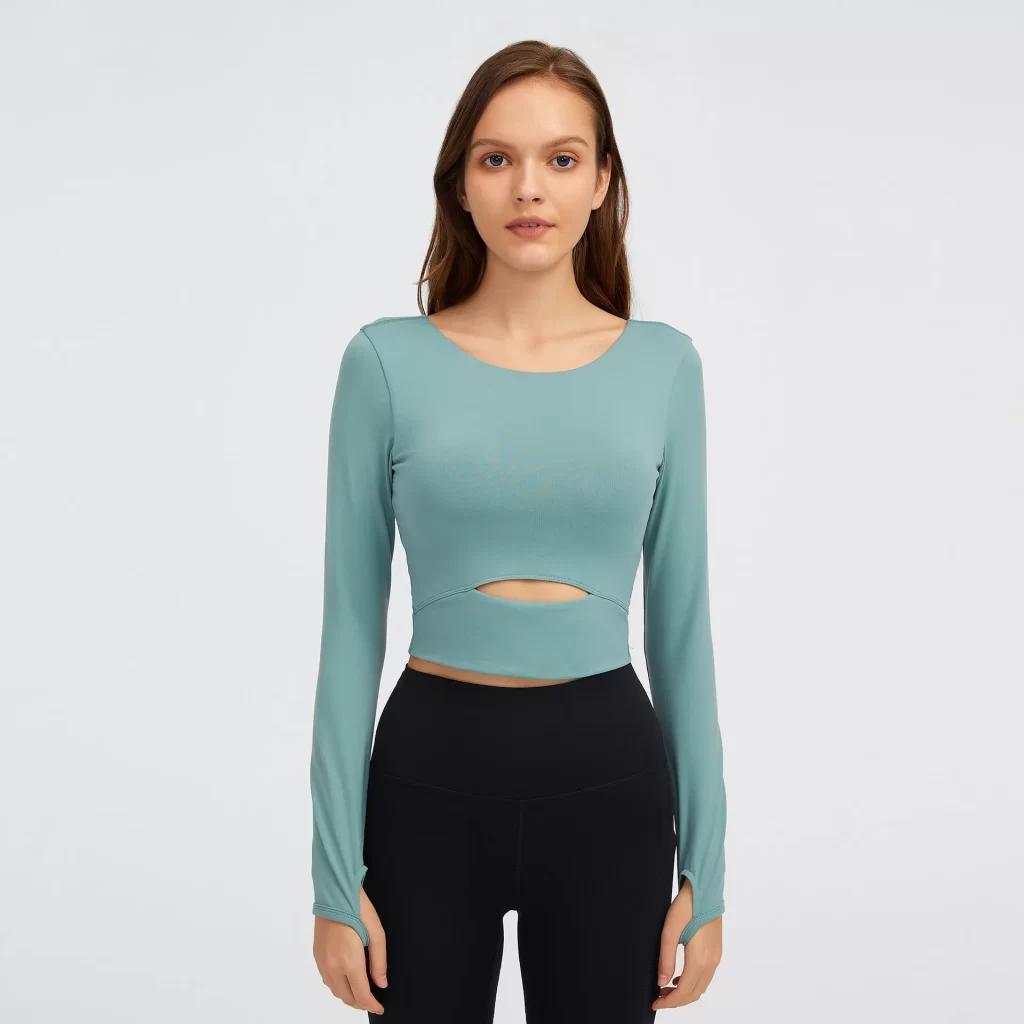 Women Yoga Crop Tops Long Sleeve Stretch Athletic Shirts wholesale fitness clothing bulk long sleeve t shirts