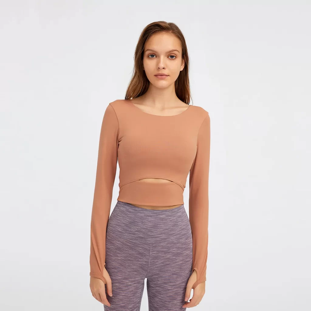 Women Yoga Crop Tops Long Sleeve Stretch Athletic Shirts wholesale fitness clothing bulk long sleeve t shirts