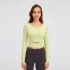 Women Yoga Crop Tops Long Sleeve Stretch Athletic Shirts wholesale fitness clothing bulk long sleeve t shirts