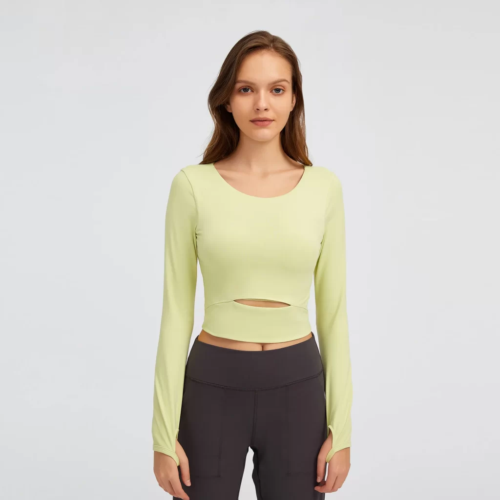 Women Yoga Crop Tops Long Sleeve Stretch Athletic Shirts wholesale fitness clothing bulk long sleeve t shirts
