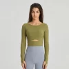 Women Yoga Crop Tops Long Sleeve Stretch Athletic Shirts wholesale fitness clothing bulk long sleeve t shirts