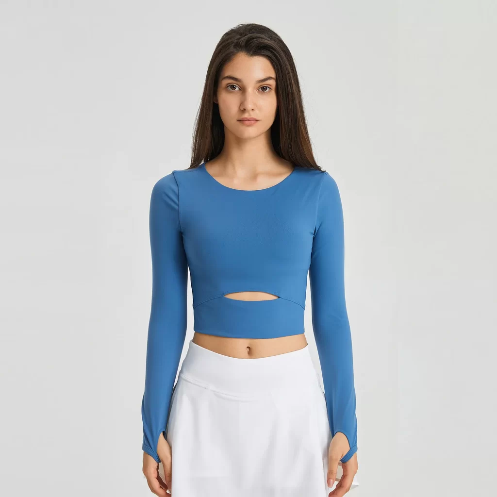 Women Yoga Crop Tops Long Sleeve Stretch Athletic Shirts wholesale fitness clothing bulk long sleeve t shirts