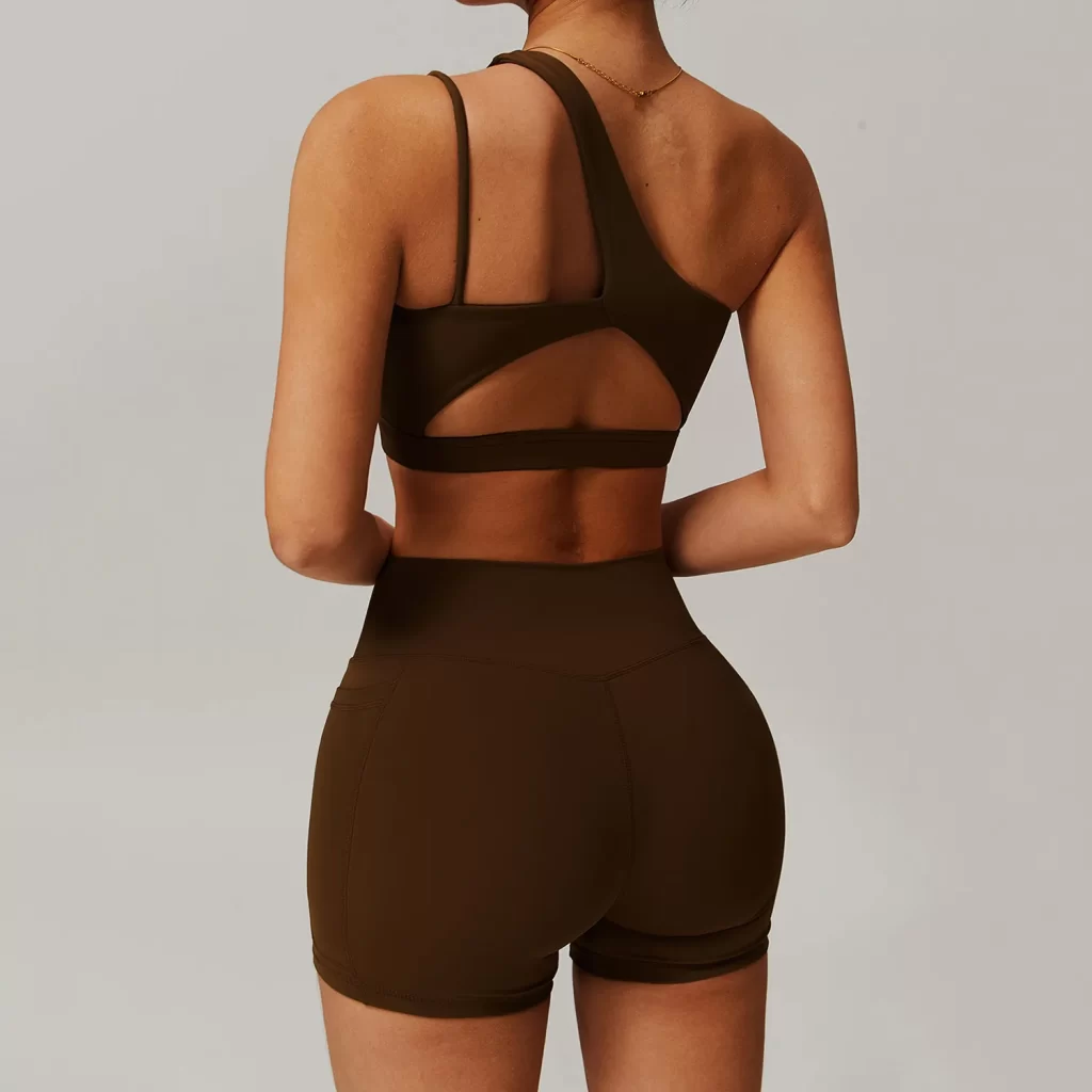 One Shoulder Medium Support Padded Strappy Yoga Bra