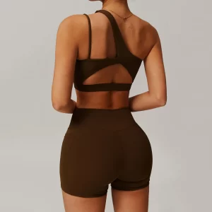 One Shoulder Medium Support Padded Strappy Yoga Bra