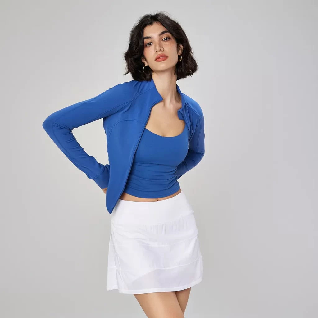 Womens Cropped Slim Fit Workout Jackets Thumb Holes