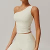 One Shoulder Longline Sports Bra Crop Built in Bra Tank Tops custom gym clothes wholesale activewear clothing