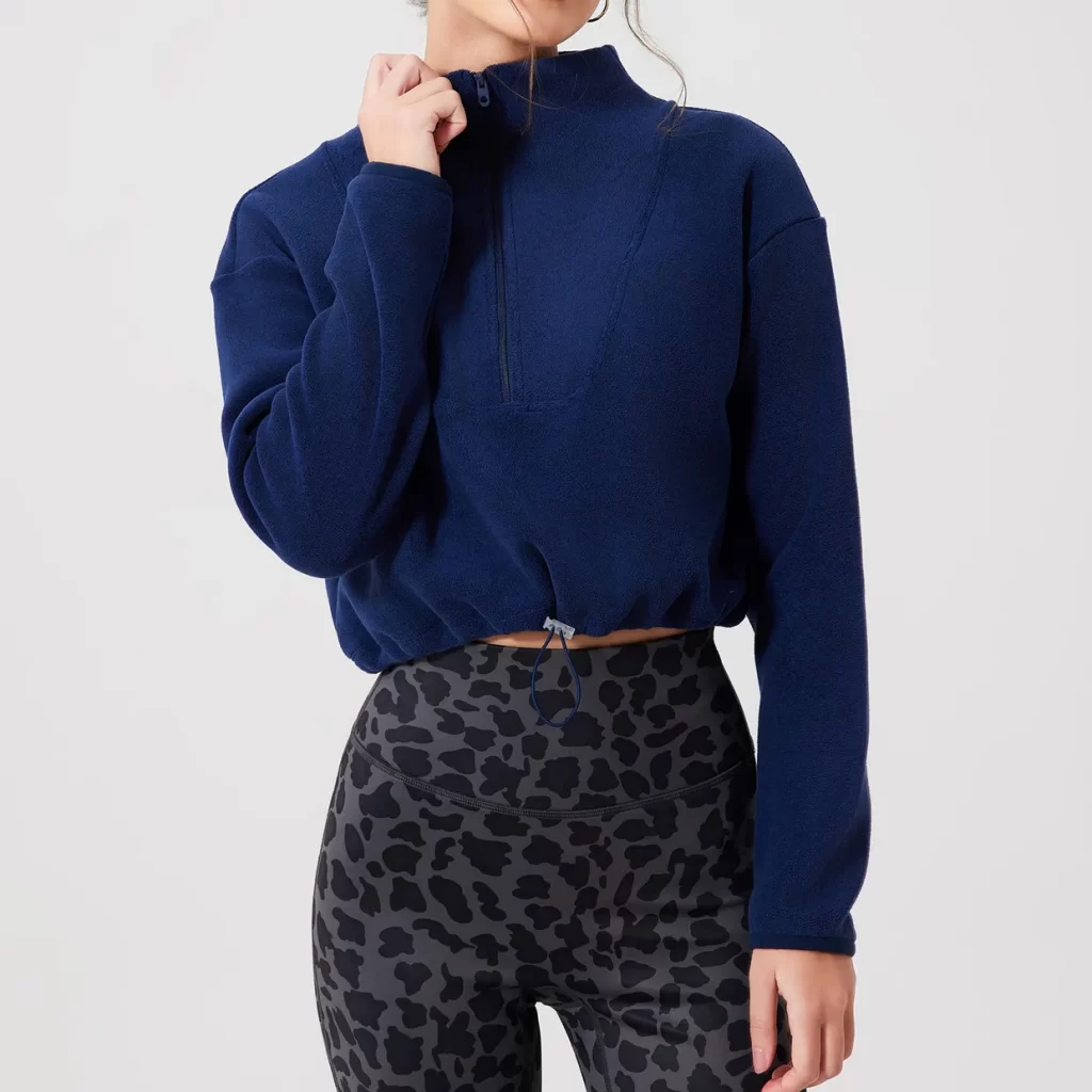 Women’s Half Zip Crop Pullover Fleece Stand Collar Sweatshirt