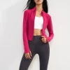 Womens Cropped Slim Fit Workout Jackets Thumb Holes