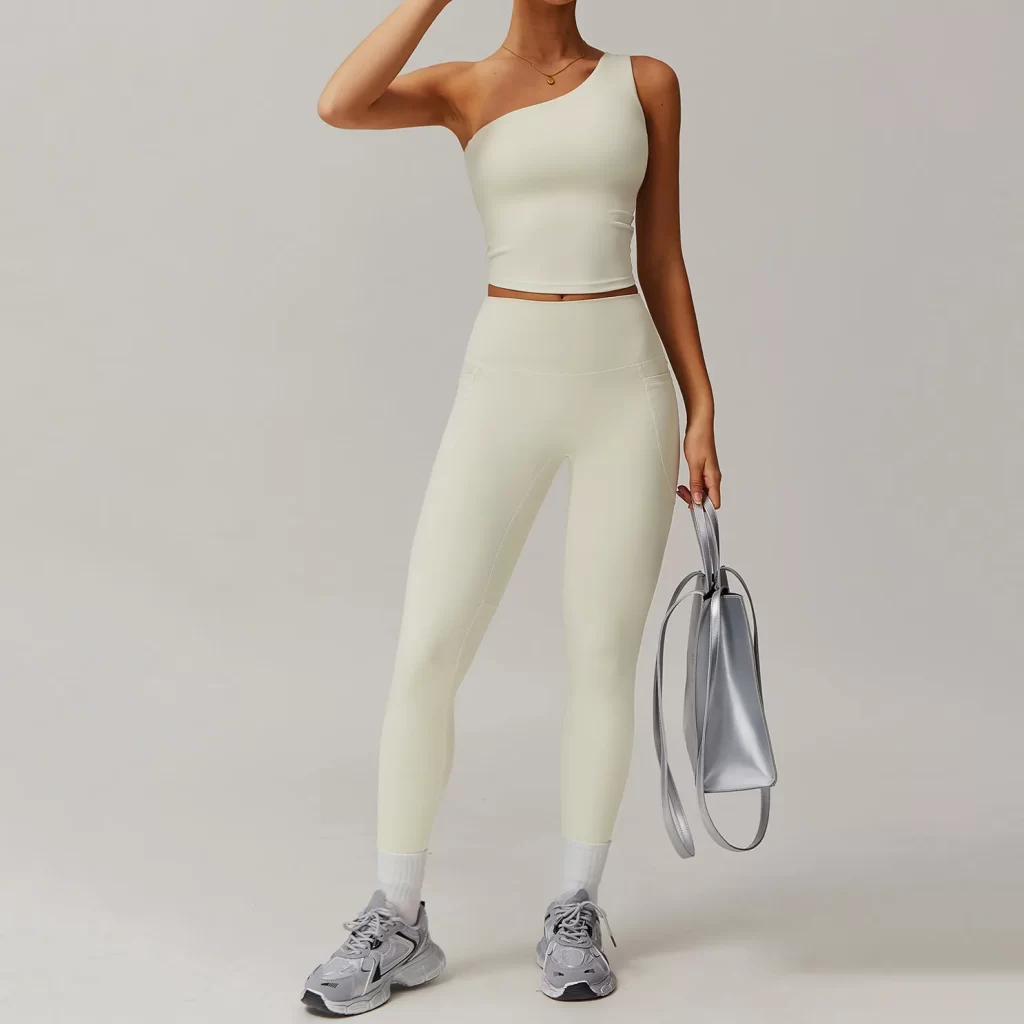 One Shoulder Longline Sports Bra Crop Built in Bra Tank Tops custom gym clothes wholesale activewear clothing
