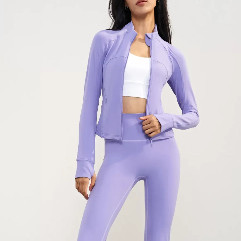 Womens Cropped Slim Fit Workout Jackets Thumb Holes