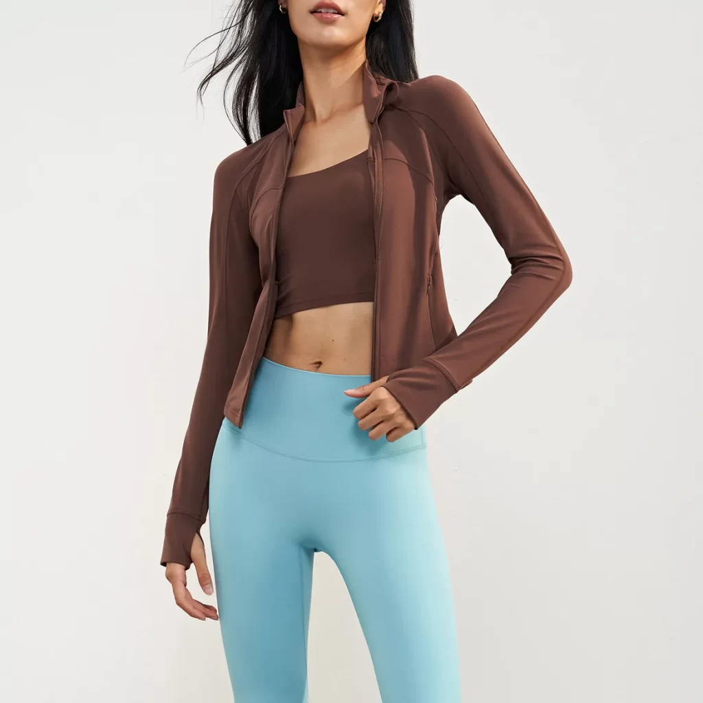 Womens Cropped Slim Fit Workout Jackets Thumb Holes