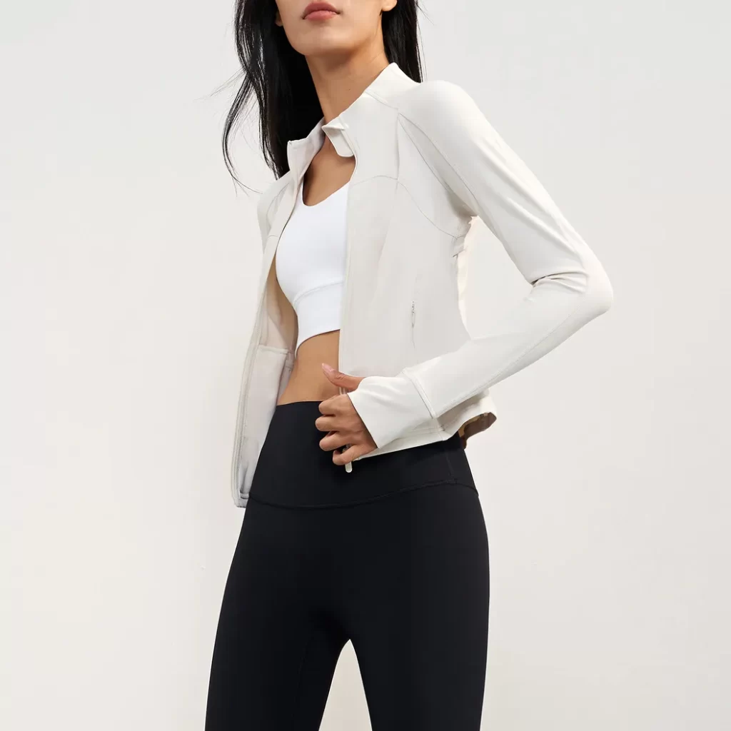 Womens Cropped Slim Fit Workout Jackets Thumb Holes