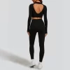 Custom Long Sleeve Workout Gym Wear with Open Back activewear wholesale apparel athletic clothing manufacturers usa hot yoga sets