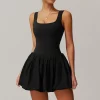 Wholesale Workout Jumpsuit Puffy Flower Bud Tennis Skirt One Piece Workout Bodysuit Exercise Jumpsuit