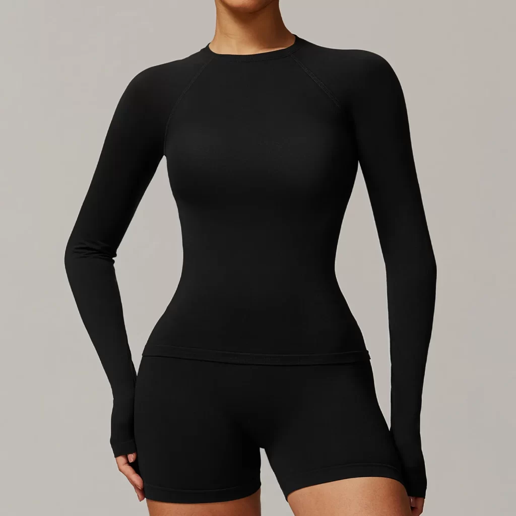 Seamless Long Sleeve Top Breathable Gym Athletic Top Slim Fit