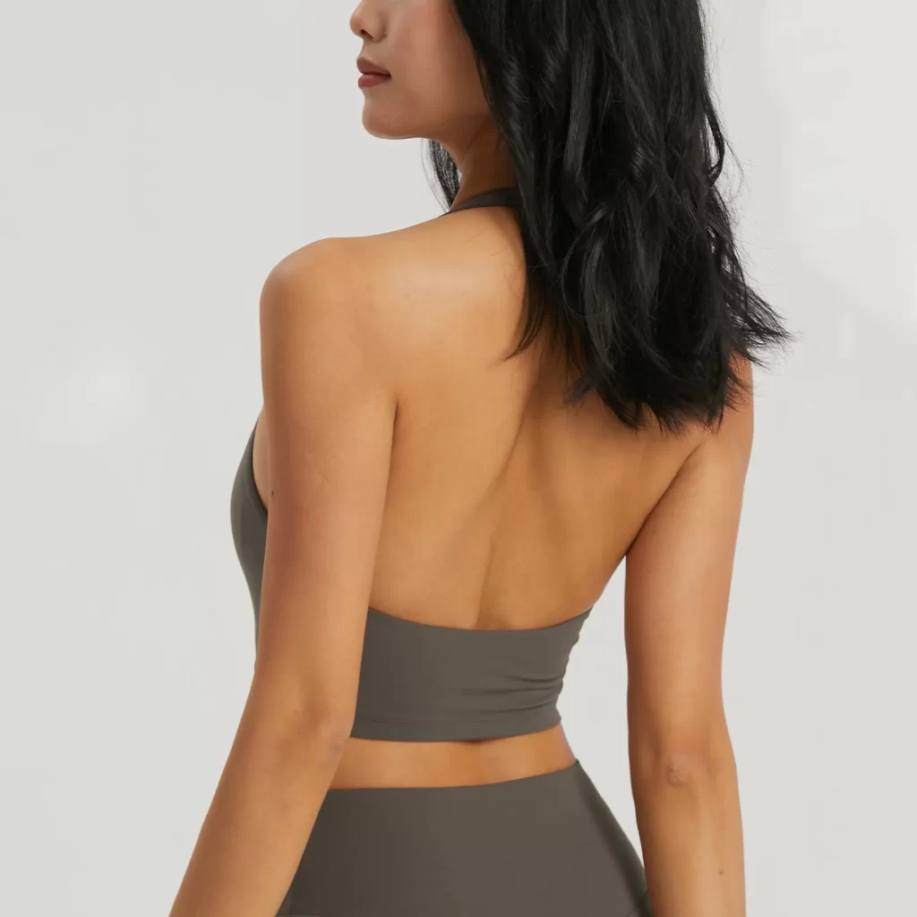Halter Open Back Sports Bra Padded Yoga Top for Training