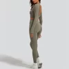 Custom Long Sleeve Workout Gym Wear with Open Back activewear wholesale apparel athletic clothing manufacturers usa hot yoga sets