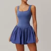 Wholesale Workout Jumpsuit Puffy Flower Bud Tennis Skirt One Piece Workout Bodysuit Exercise Jumpsuit