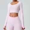 Long Sleeve Yoga Outfits Gym Clothes Seamless Crop Tops yoga clothing manufacturers Long Sleeve T Shirts Women