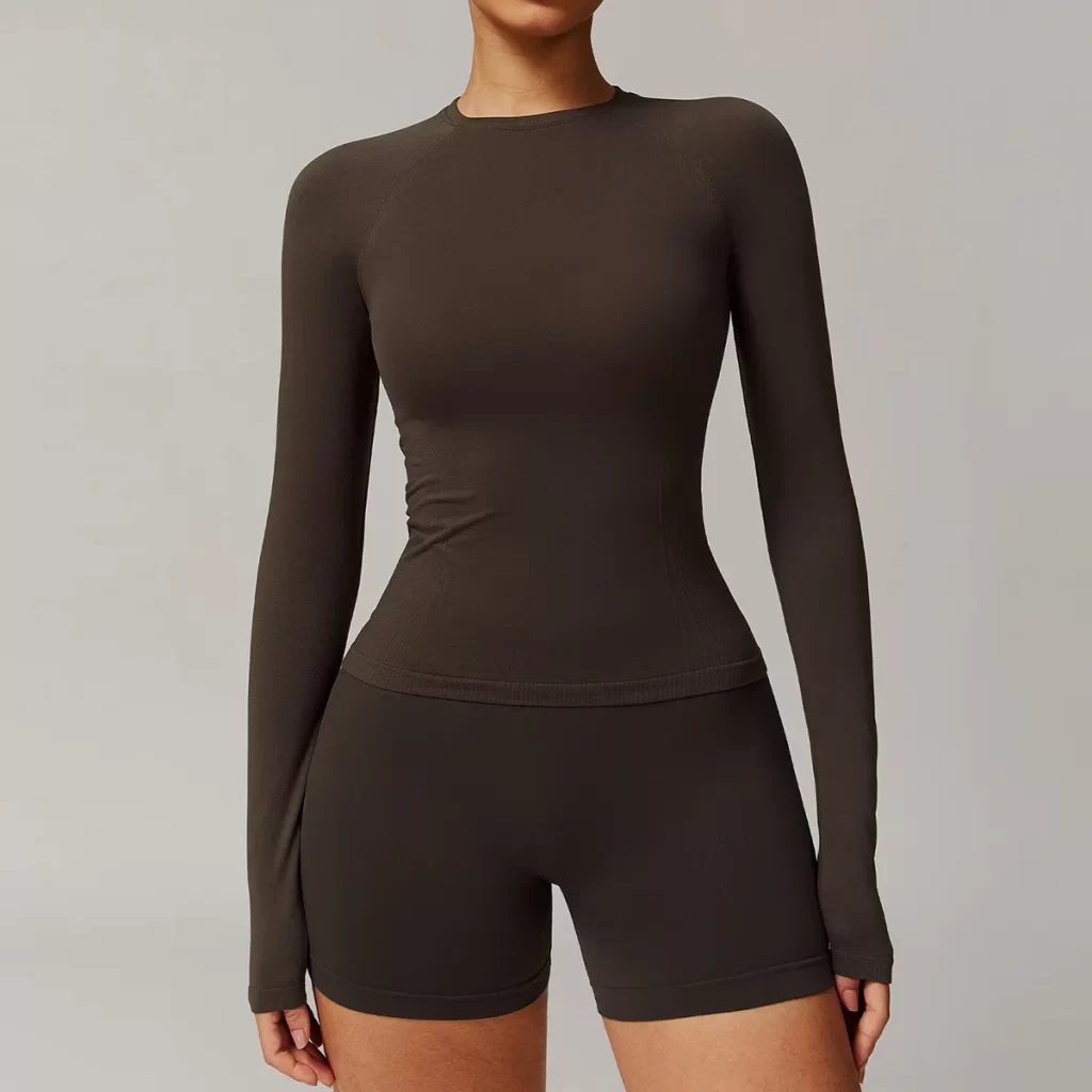 Seamless Long Sleeve Top Breathable Gym Athletic Top Slim Fit