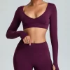Long Sleeve Workout Shirts Cropped Tops with Built in Bra