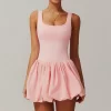 Wholesale Workout Jumpsuit Puffy Flower Bud Tennis Skirt One Piece Workout Bodysuit Exercise Jumpsuit