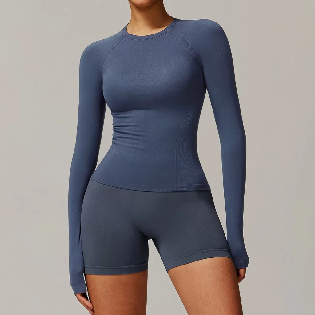 Seamless Long Sleeve Top Breathable Gym Athletic Top Slim Fit