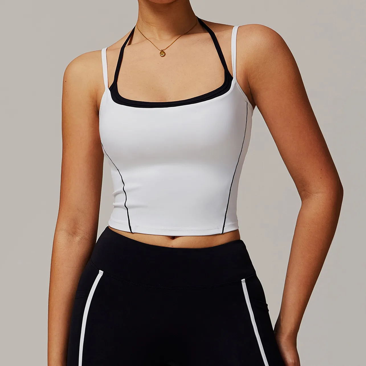 Women Color Block Cami Tank Top Slim Fit Halter Top
