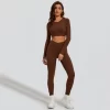 Custom Long Sleeve Workout Gym Wear with Open Back activewear wholesale apparel athletic clothing manufacturers usa hot yoga sets