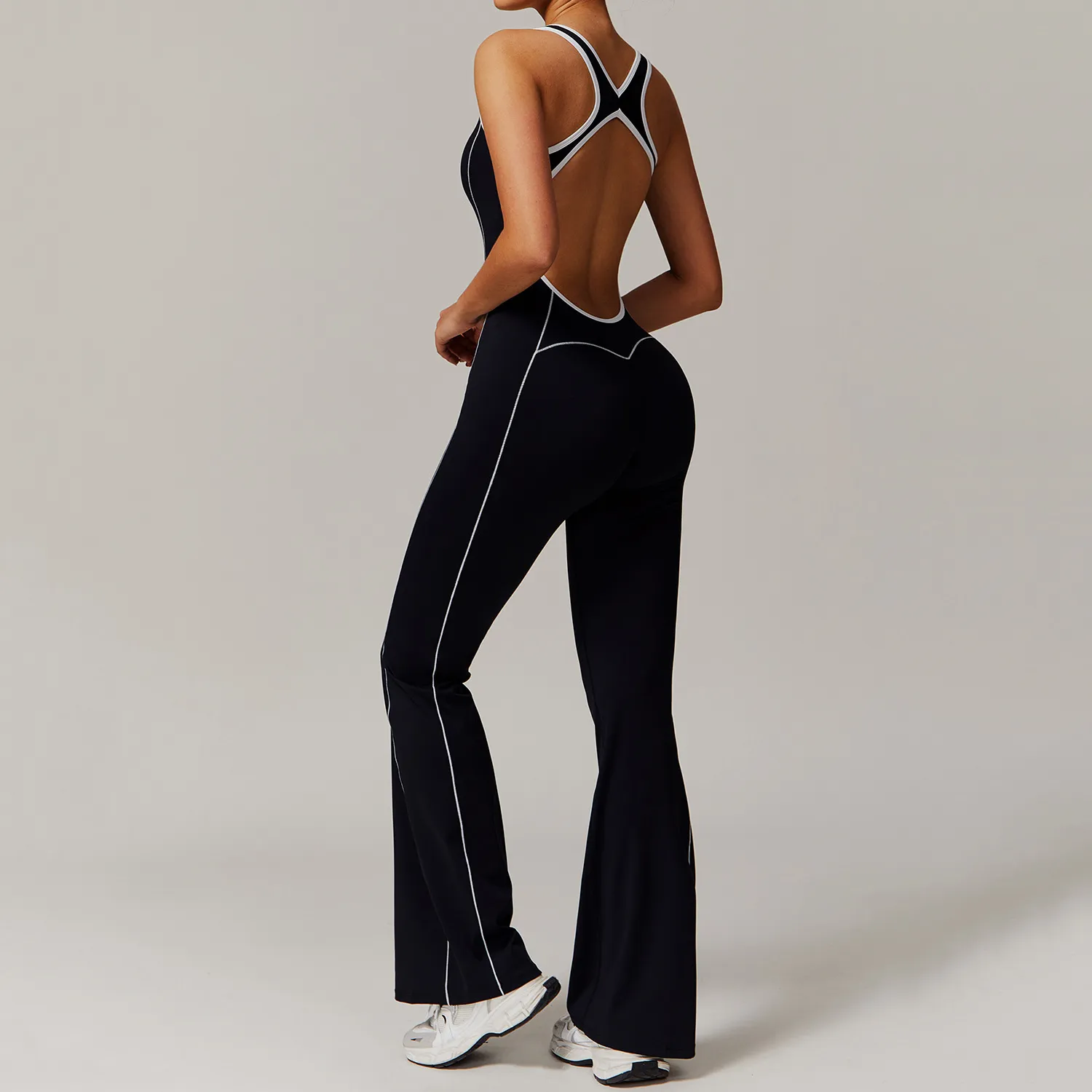 Hollow Back Yoga One Piece Jumpsuit Flare Athletic Jumpsuit