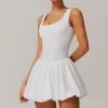 Wholesale Workout Jumpsuit Puffy Flower Bud Tennis Skirt One Piece Workout Bodysuit Exercise Jumpsuit