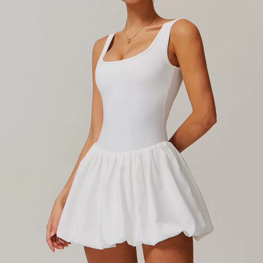 Wholesale Workout Jumpsuit Puffy Flower Bud Tennis Skirt One Piece Workout Bodysuit Exercise Jumpsuit