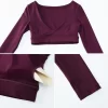 Long Sleeve Workout Shirts Cropped Tops with Built in Bra