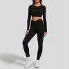 Custom Long Sleeve Workout Gym Wear with Open Back activewear wholesale apparel athletic clothing manufacturers usa hot yoga sets