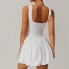 Wholesale Workout Jumpsuit Puffy Flower Bud Tennis Skirt One Piece Workout Bodysuit Exercise Jumpsuit