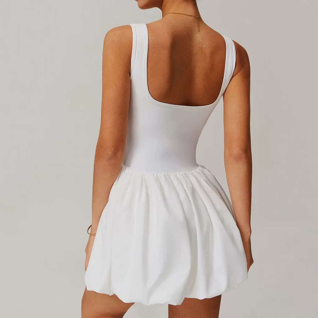Wholesale Workout Jumpsuit Puffy Flower Bud Tennis Skirt One Piece Workout Bodysuit Exercise Jumpsuit