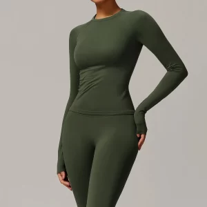 Seamless Long Sleeve Top Breathable Gym Athletic Top Slim Fit