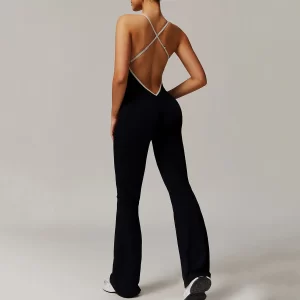 One Piece Jumpsuit Spaghetti Straps Stretch Flare Romper